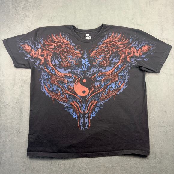 Liquid Blue "Dueling Dragons" T-Shirt Men's XXL Black Short Sleeve Preshrunk - Picture 1 of 6